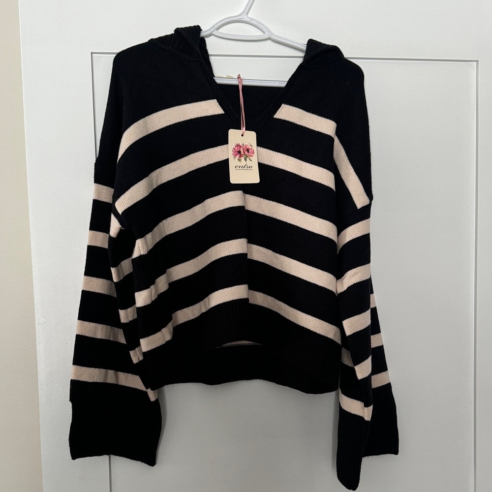 Striped Black and Cream Women's Sweater